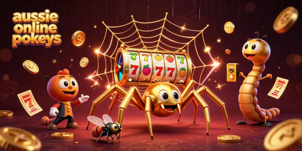 Experience the excitement of aussie online pokies in this vibrant 3D illustration featuring a spider and croupier.
