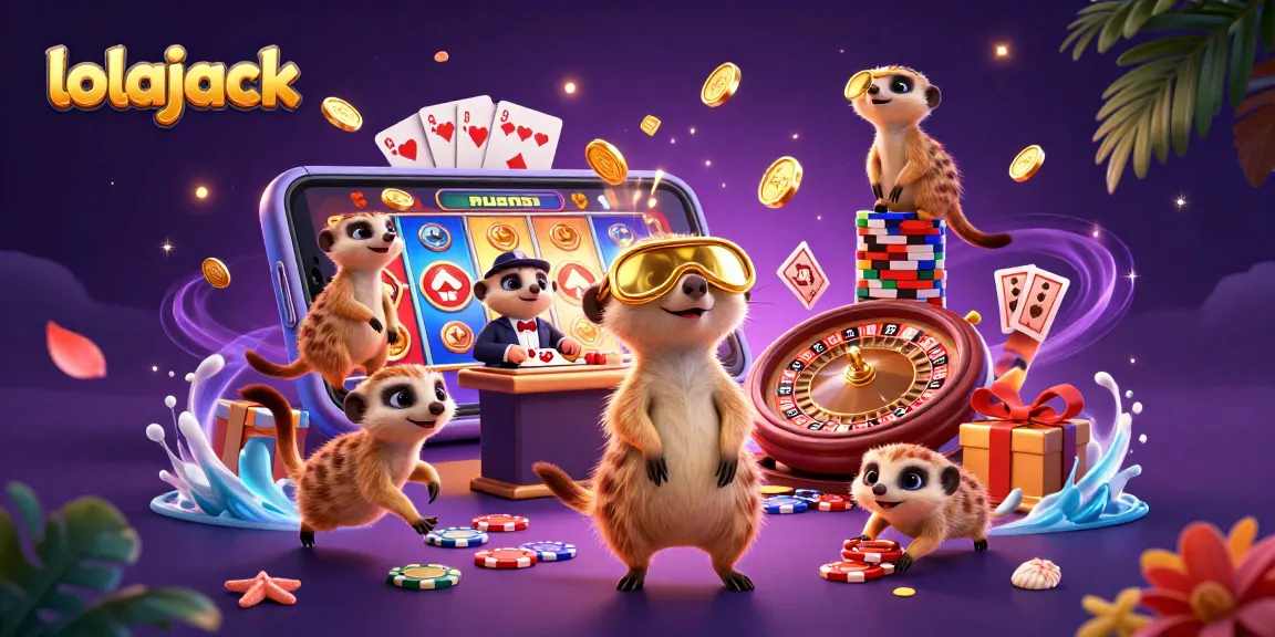 Engage with lolajack casino adventure among animated meerkats in a vibrant gaming scene.