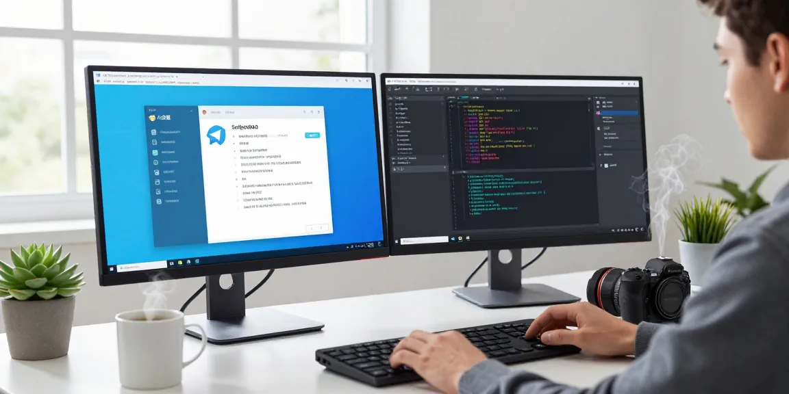 Telegram Chinese Version setup process in modern workspace showing developer customizing app.