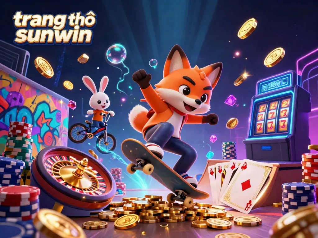 Experience the thrill of gaming at trang chủ sunwin with vibrant 3D characters and casino elements surrounding a dynamic scene.