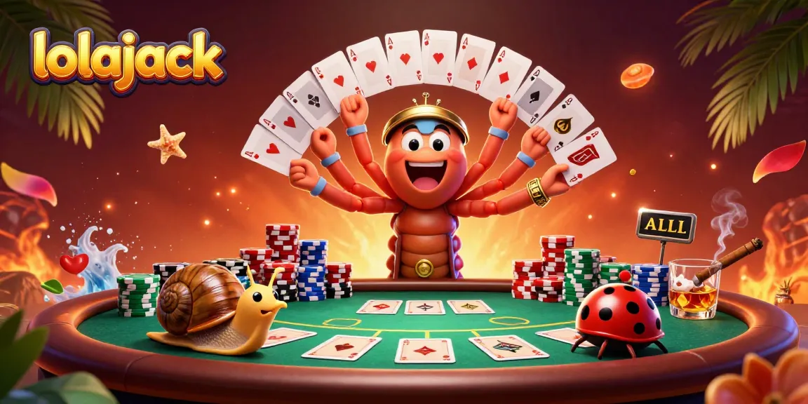 Experience the vibrant excitement of lolajack casino with card-dealing millipedes and high-rolling snails in a dynamic, colorful scene!