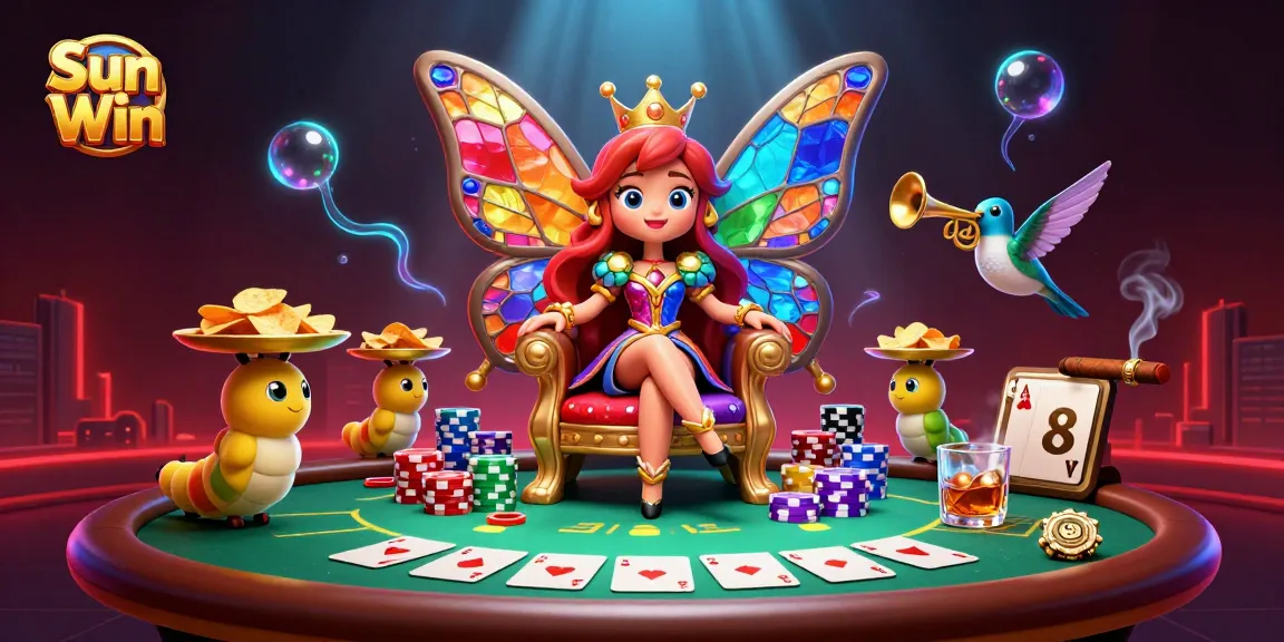 Join the fun at Sun Win as the butterfly queen reigns over vibrant poker action!
