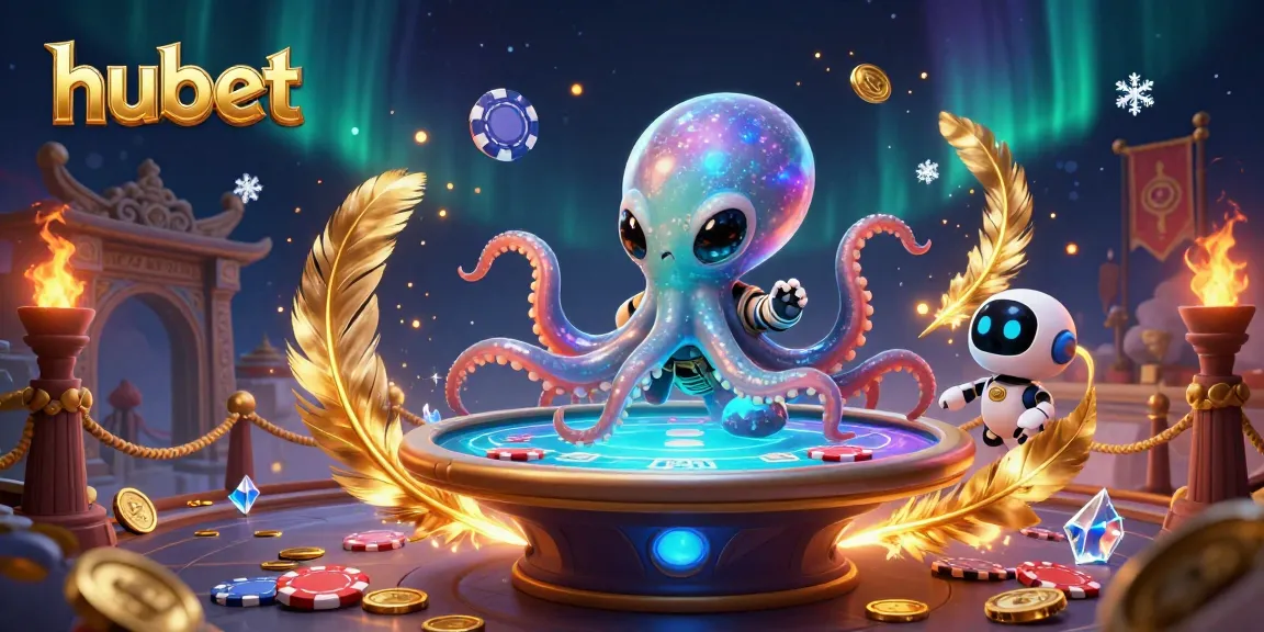 Engage in thrilling games at hubet with a vibrant scene of an alien octopus playing poker.